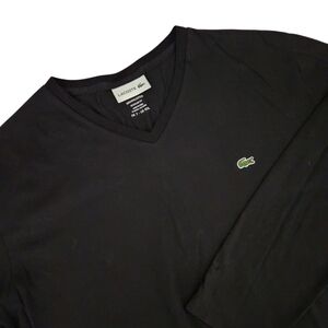 LACOSTE Black Pima Cotton V-Neck Long Sleeve Tee minimalist classic xxl